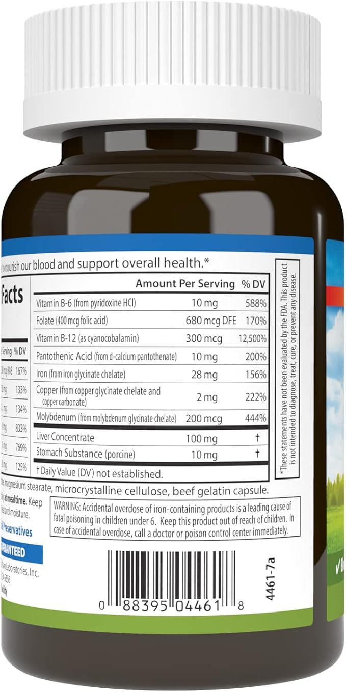 Carlson - Blood Nutrients 28 mg Iron Blood Development Iron Absorption &amp Optimal Wellness 180 Capsules