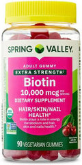 H4U Spring Valley Organic Extra Strength Biotin Vegetarian Gummies for Hair/Skin/Nail Health Cherry 10000 mcg 90 Count