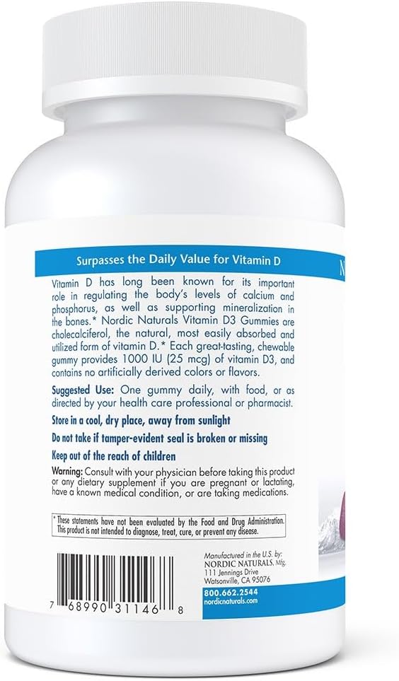Nordic Naturals Pro Vitamin D3 Gummies Wild Berry - 120 Gummies - 1000 IU Vitamin D3 - Great Taste - Healthy Bones Mood &amp Immune System Function - Non-GMO - 120 Servings