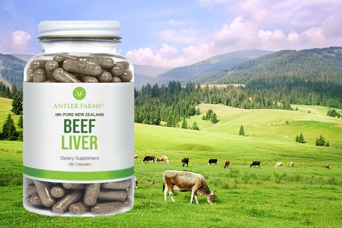 Antler Farms - 100% Pure New Zealand Beef Liver 180 Capsules 500mg - Grass Fed Cold Processed Supplement Pure and Clean rBGH Free No Fillers or Additives