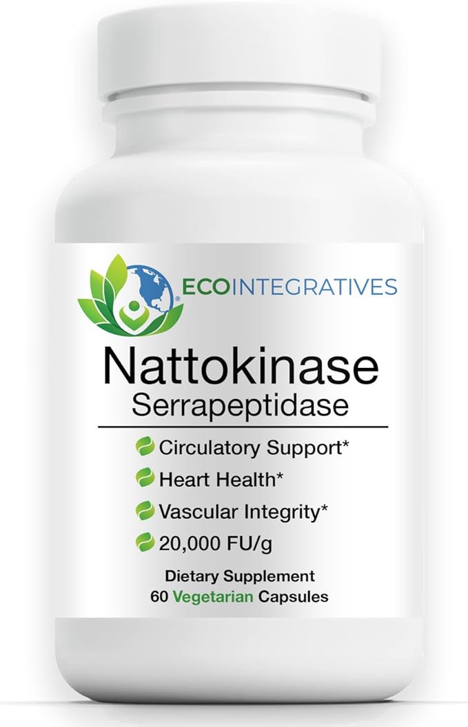 Nattokinase Serrapeptidase – with Nattokinase (20000 FU/g) + Rutin | Supports Heart &amp Circulatory Health* | Non-GMO | 60 Vegetarian Capsules
