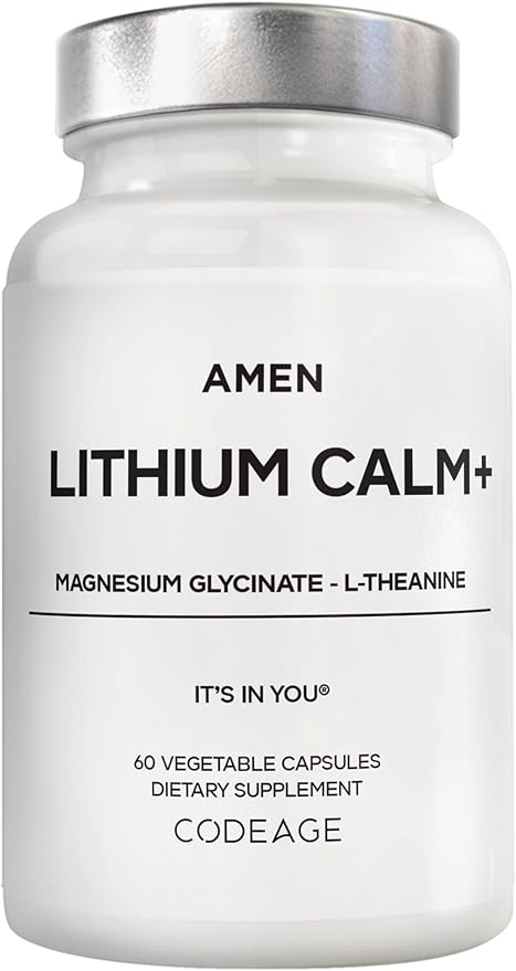 Amen Lithium Calm+ Supplement - Lithium Orotate Pills with Magnesium Glycinate &amp Oxide L-Theanine - Gluten-Free Non-GMO - 60 Capsules
