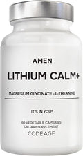 Amen Lithium Calm+ Supplement - Lithium Orotate Pills with Magnesium Glycinate &amp Oxide L-Theanine - Gluten-Free Non-GMO - 60 Capsules