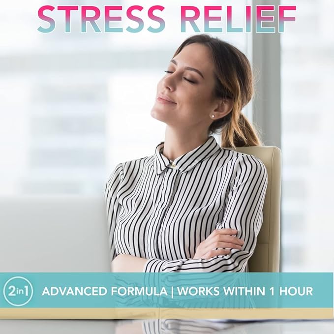 Stress Gummies Same Day Stress Relief | Destress and Calm | Ashwagandha GABA Melatonin l-Theanine Lemon Balm | Sugar Free Vegan 60 ct