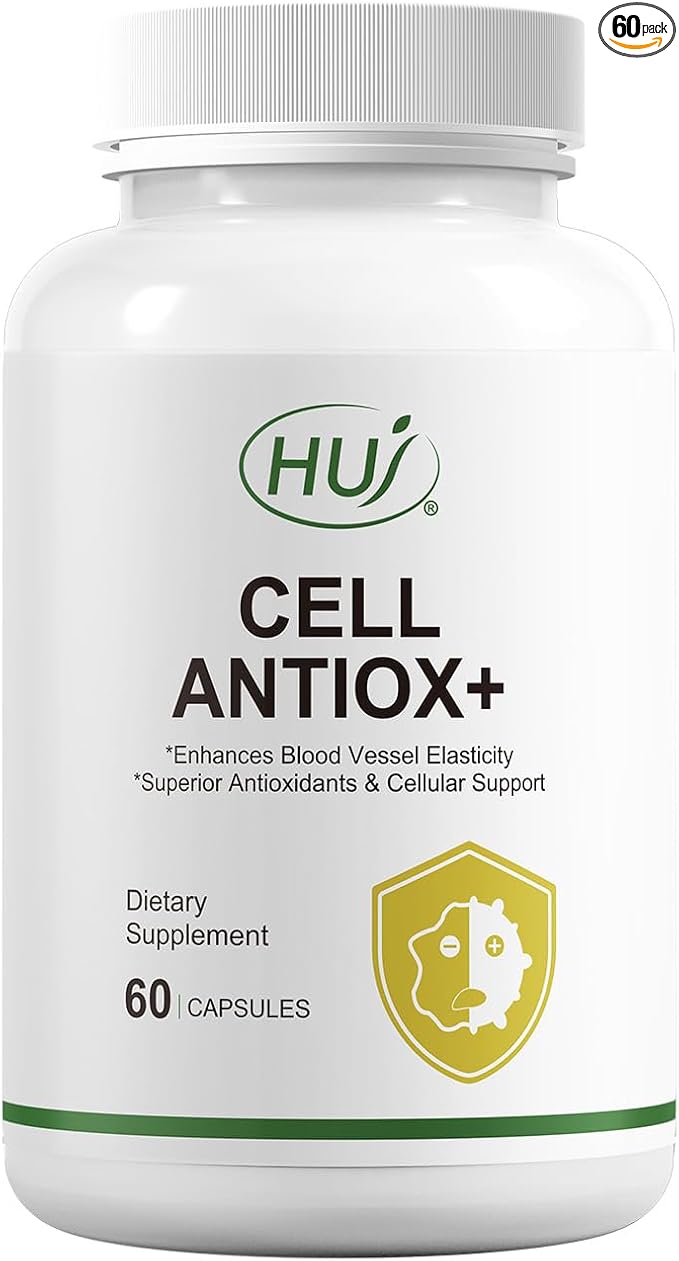 HUJ Cell Antiox+ Supplement - Superior Antioxidants &amp Cellular Support - Contains Grape Seed Extract Pomegranate Extract Resveratrol and Vitamins C and E - 60 Capsules