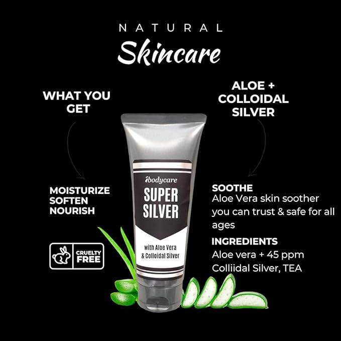 Super Silver Colloidal Silver Gel Nano-Silver 45 PPM Skin Gel for Skin Comfort &amp Wellness Healing Moisturizing and Soothing - 4 Oz Various Sizes