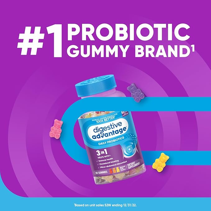 Digestive Advantage Daily Probiotic Gummies for Digestive Health Gut Health &amp Immune Support Probiotics for Men and Women (80ct) - Delicious Natural Fruit Flavor* (Pack of 3)