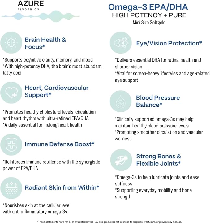 Omega-3 Supplement-High Potency EPA/DHA Fish Oil- Supports Brain Heart Vision Skin Immunity Blood Pressure &amp Bones/Joint*-Molecularly Distilled Ultra-Purified-120 Easy to Swallow Mini Softg