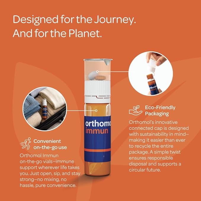 Orthomol Immun Immune Support Vials for Adults with Vitamin C Zinc Selenium Iodine Vitamin D E AB Calcium 25+ Immune Boost Nutrients 1 Serving Per Day for Daily Health (7 Day Supply)