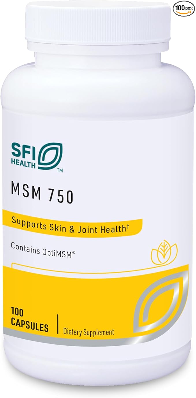 Klaire Labs SFI Health MSM 750 - Clinically Tested to Support Joint Comfort &amp Structure Methylsulfonylmethane as OptiMSM (100 Capsules)