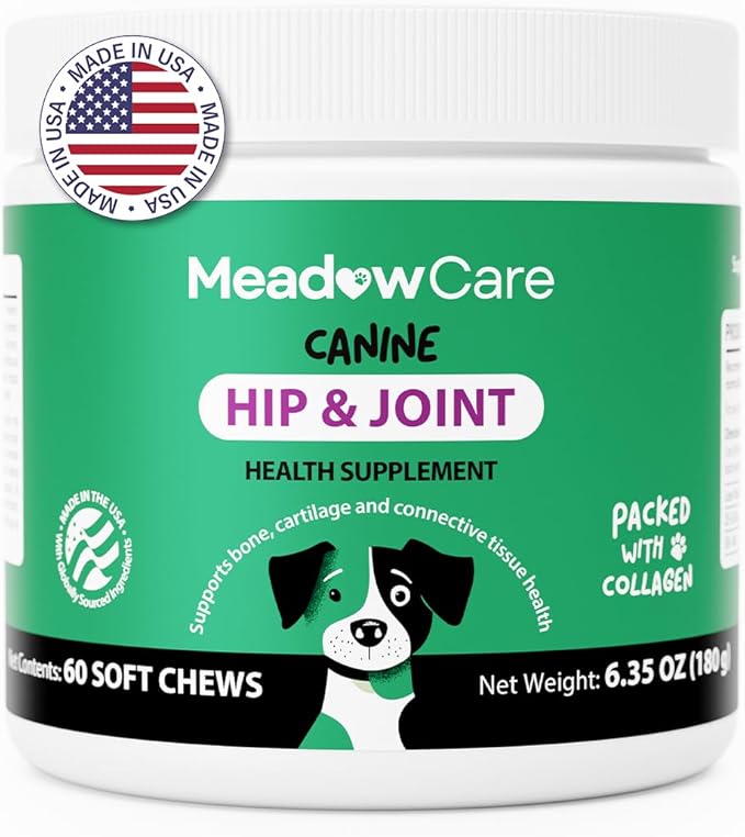 Hip and Joint Supplement for Dogs | MSM Chondroitin &amp Glucosamine for Dogs | Supports Bone Cartilage &amp Connective Tissue Health | Dog Joint Supplement | 60 Soft Chews180 g (6.35 oz) | Meadow
