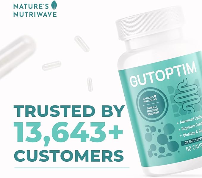 GutOptim Probiotic &amp Prebiotic Capsules | Pre and Probiotics for Synbiotic Gut Health &amp Bloating Relief for Women &amp Men | Enzyme with Probiotics for Digestive Health | Non-GMO 60 Ct 3 Mo