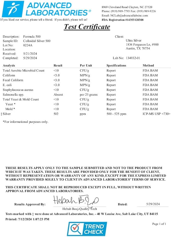 Ultra Silver® Colloidal Silver | 500 PPM 4 Oz (118mL) | Mineral Liquid Supplement | True Colloidal Silver - with Dropper