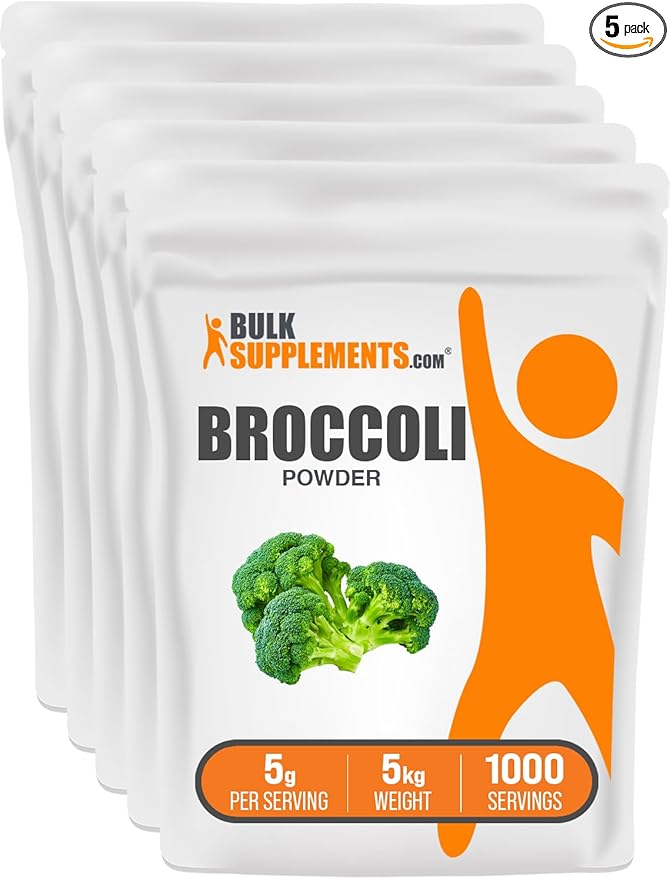 BulkSupplements.com Broccoli Powder - Broccoli Florets Powder Sulforaphane Supplement - Vegan &amp Gluten Free 5g per Serving 1kg (Pack of 5) (11 lbs)