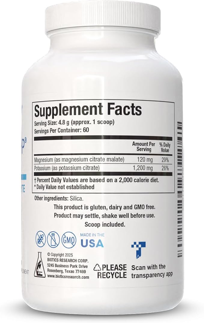 Biotics Research Potassium HP Potassium with Magnesium Powdered Formula Electrolyte Supports Cardiovascular Renal and Bone Health Essential Mineral for Vascular and Muscle Function 10 Ounces