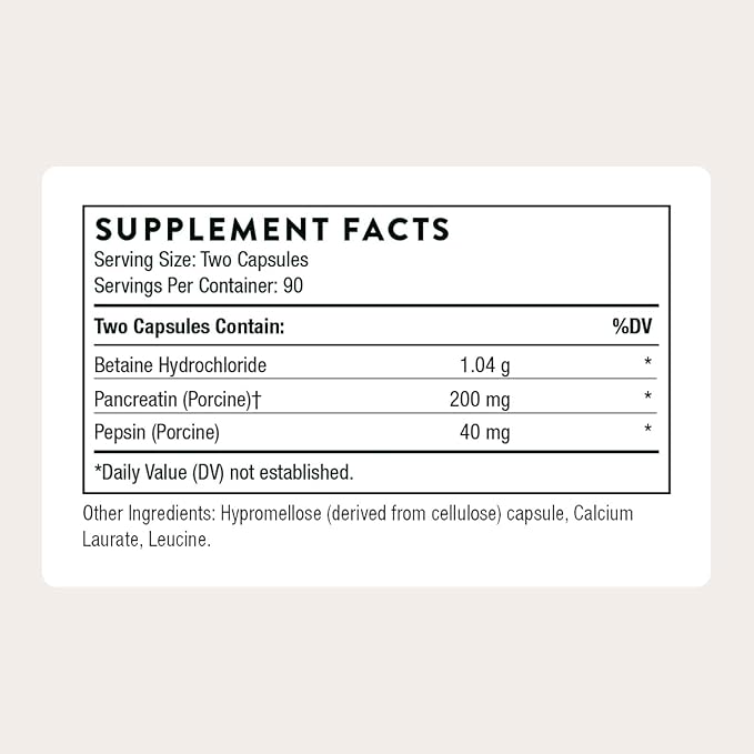 THORNE - Multi Enzyme (Formerly B.P.P.) - Betaine Pepsin Pancreatin - Comprehensive Blend of Digestive Enzymes to Support Normal Digestion* - Dairy-Free - 180 Capsules - 90 Servings