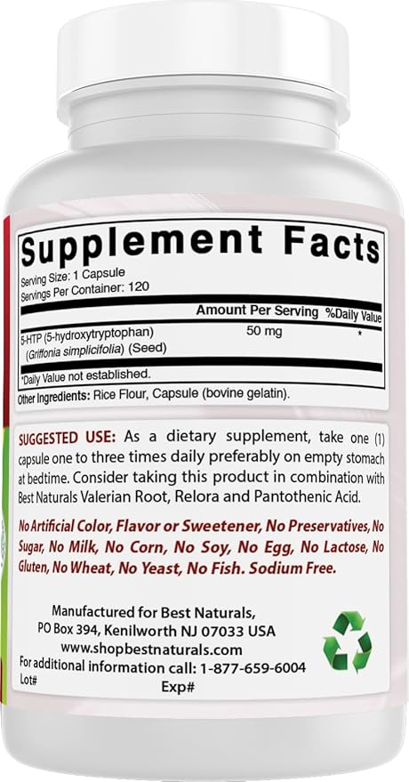 Best Naturals 5-HTP 50 mg 120 Capsules 5 HTP Capsules Supports Relaxation &amp restful Sleep (360 Count(Pack of 3))