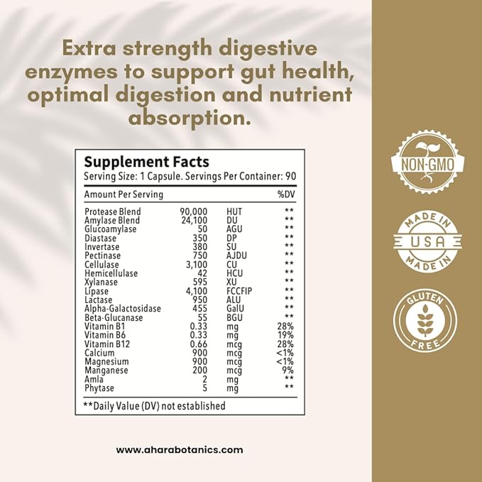 Digestion Ease – Multi-Enzyme Blend for Protein Carbohydrate Fat Dairy and Fiber Support – 60 Capsules