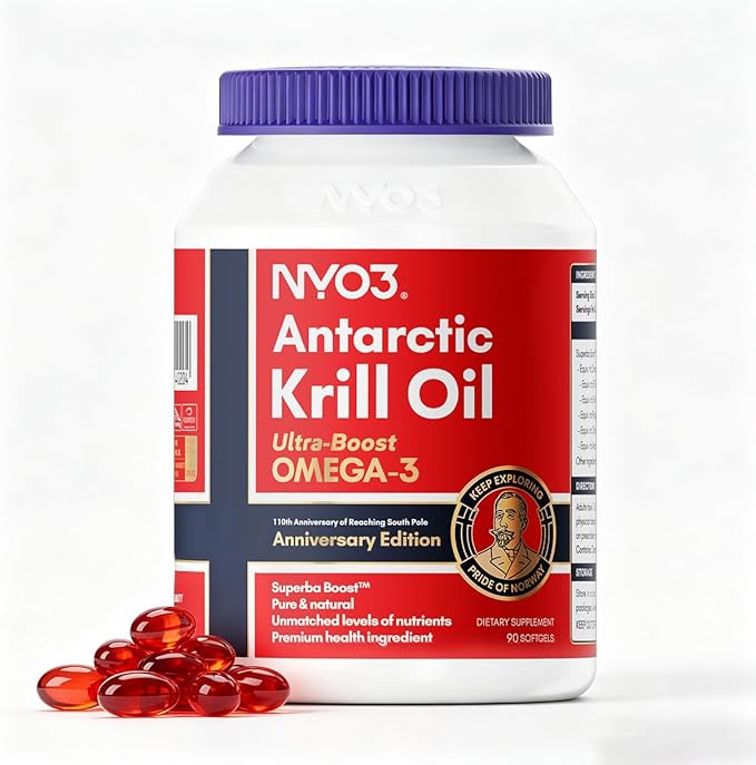 NYO3 Pure Antarctic Krill Oil Omega 3 Supplement 56% Phospholipids for Maximum Nutrient Delivery Upgraded Fish Oil with Choline &amp Antioxidant Astaxanthin for Heart Brain No Fishy Burps 90 Soft