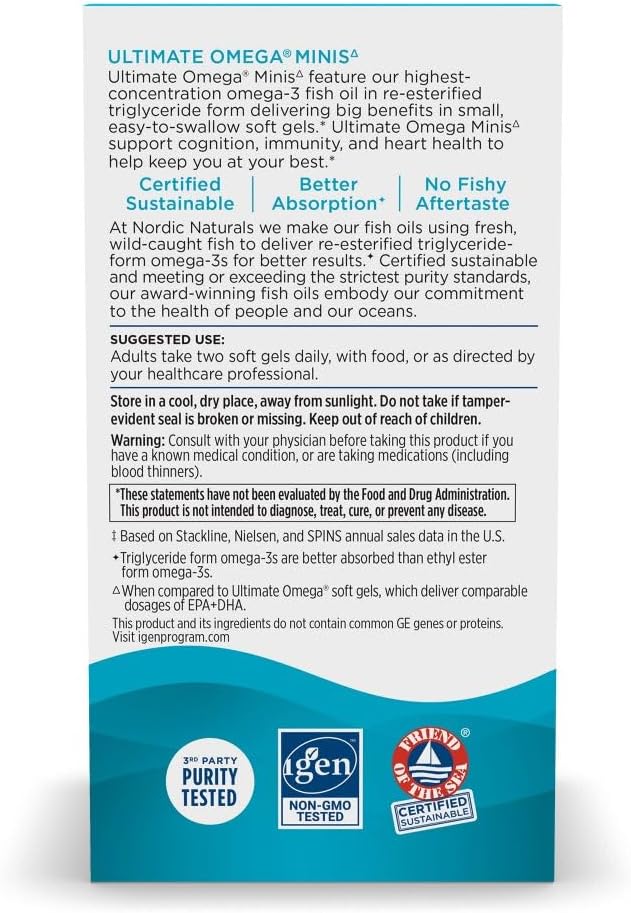 Nordic Naturals Ultimate Omega Minis Strawberry Flavor - 60 Minis Soft Gels - 1120 mg Omega-3 - High-Potency Fish Oil Supplement - EPA &amp DHA - Promotes Brain &amp Heart Health - 30 Servings