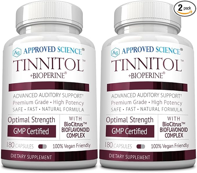 Approved Science Tinnitol - Tinnitus Support Supplement - Ease Ringing in The Ears - Boost Inner Ear Health - 2 Bottles - 6 Month Supply - Made in The USA