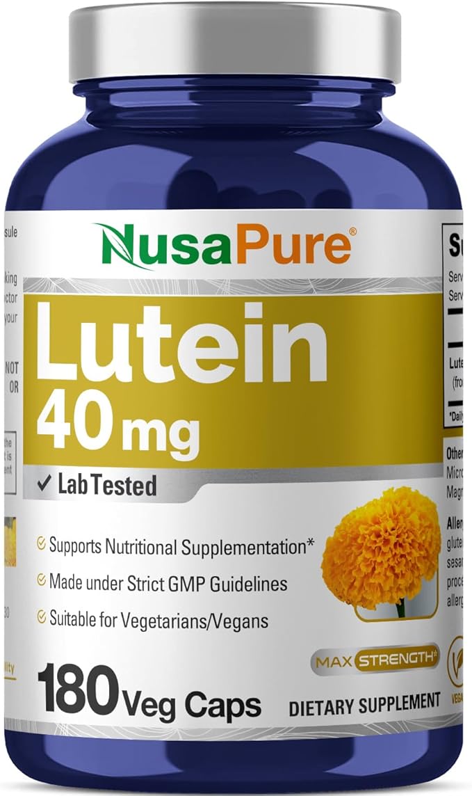 NusasPure Lutein - Suitable for Vegetarian/Vegan Non - GMO - 40 mg - 180 Capsules