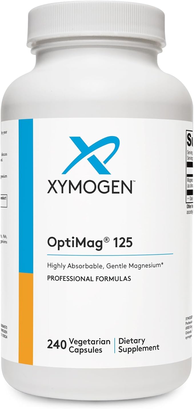 XYMOGEN OptiMag 125 - Magnesium Glycinate &amp Malate - Muscle &amp Nervous System Support - Gentle Daily Magnesium - 240 Capsules