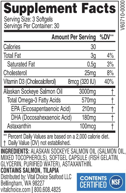 Vital Choice MSC Wild Alaskan Sockeye Salmon Oil Dietary Supplement 90 Softgels