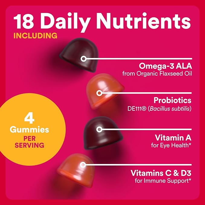 SmartyPants Organic Women's Multivitamin Gummies: Biotin Probiotics Methylfolate Omega 3 (ALA) Vitamin D3 C Vitamin B12 B6 A K &amp Zinc Inositol Gluten Free 120 Count (30 Day Supply)