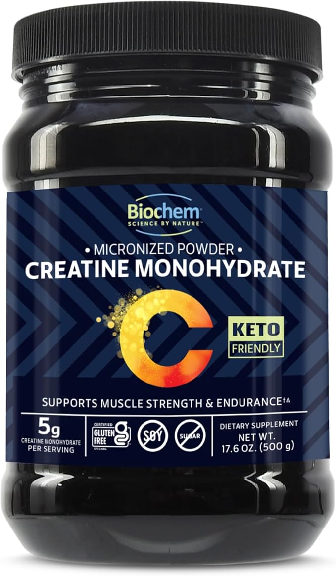 Biochem Micronized Creatine Monohydrate Powder – Muscle Strength &amp Endurance Support – Clean Vegan Formula – Certified Gluten Free K-Parve &amp Keto – 17.6 oz - 100 Servings