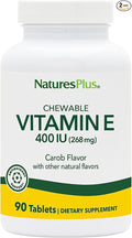 NaturesPlus Vitamin E Natural Carob Flavor - 90 Chewable Tablets Pack of 2 - Free-Radical Defense &amp Overall Well-Being - Vegetarian Gluten Free - 180 Total Servings