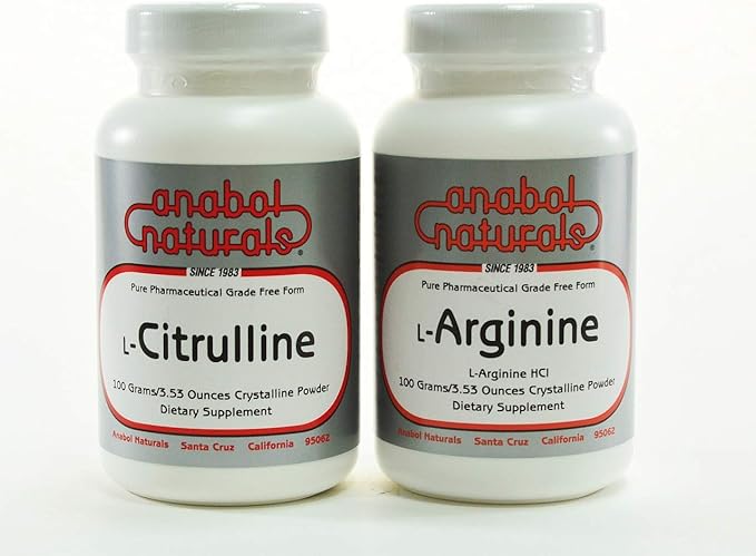 Anabol Naturals Nitric Oxide (N.O.) Stack: L-Arginine 100 gm Powder and L-Citrulline 100 gm Powder