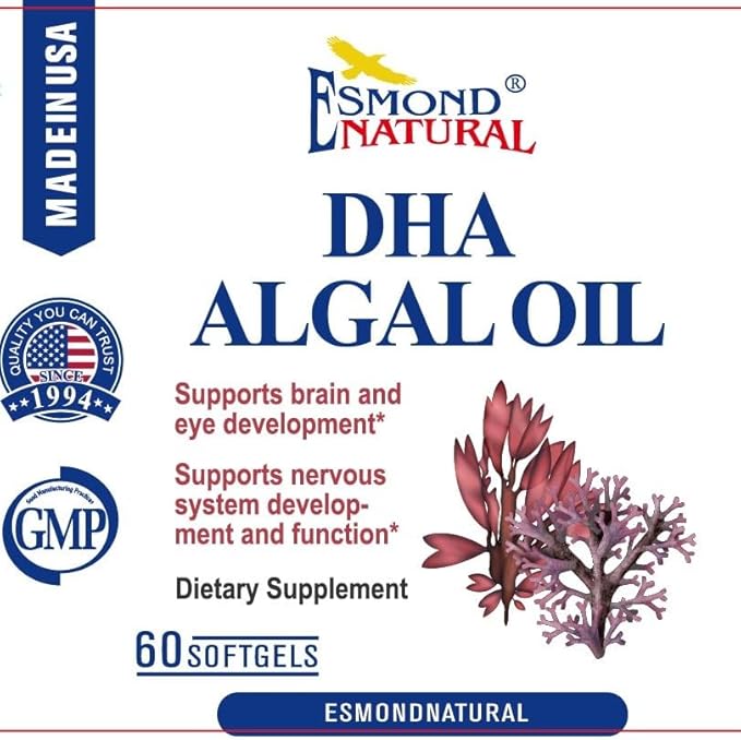 DHA Algal Oil (Made with Onavita Oil. 40% Docosahexaenoic Acid. Supports Brain Eye and Nervous System) GMP Natural Product Assn Certified Made in USA - 500mg 60 Softgels