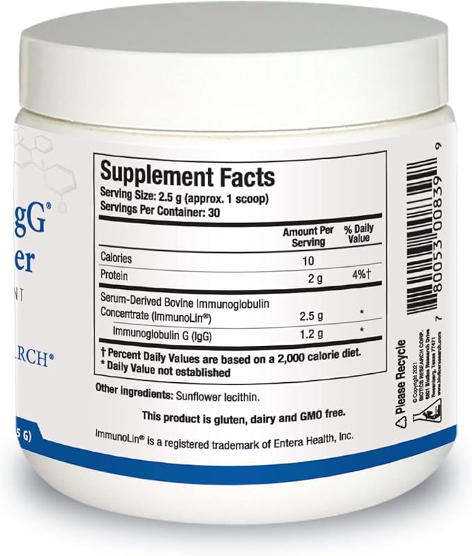 BIOTICS RESEARCH Immuno-gG SBI Powder Easy-to-Mix Powder Formula Ultimate IgG Complete Gut Health and Immune Support Dairy Free Immunoglobulin Concentrate - 2.6 Oz