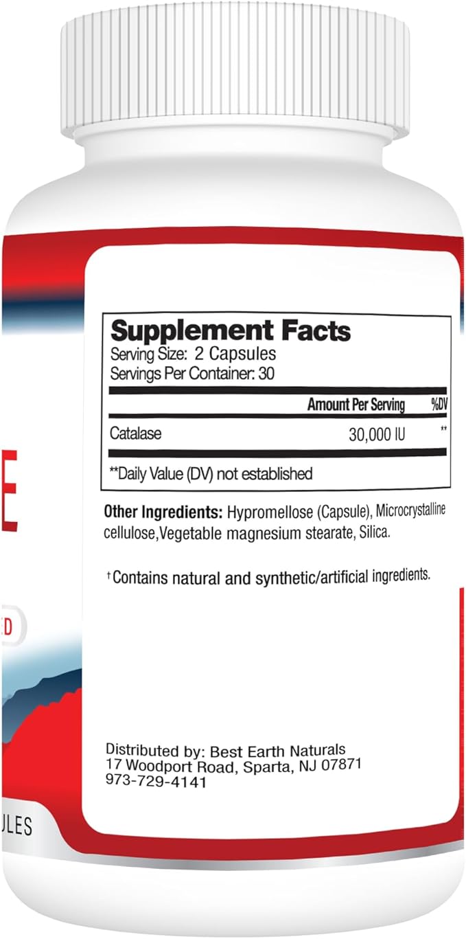 Best Earth Naturals Catalase 30000 Supplement - Hair Supplements for Strong Hair - 60 Capsules