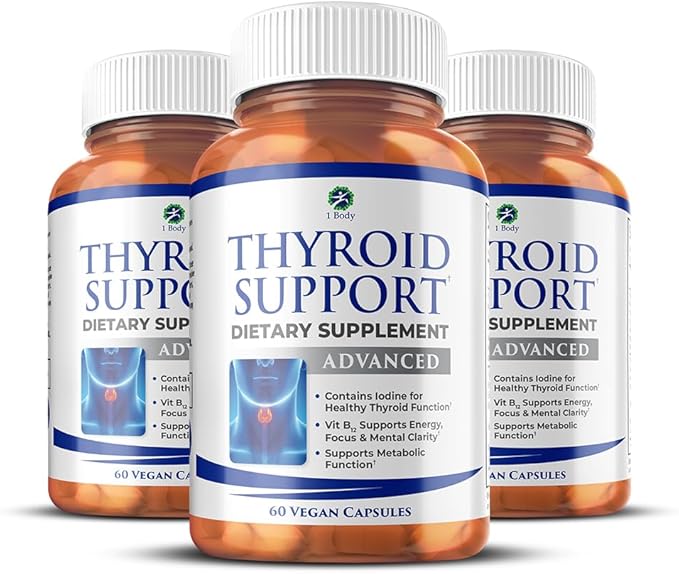 1 Body Thyroid Support Supplement 90-Day Supply 3 Pack with B12 Iodine Zinc Selenium Ashwagandha Non-GMO Vegetarian Formula