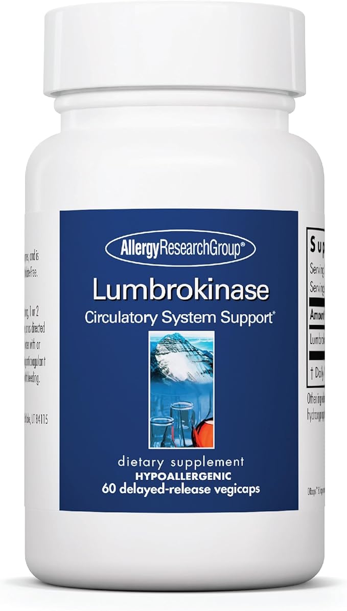 ARG Lumbrokinase Circulatory System Support - Delayed-Release Enzyme Supplement - Circulatory &amp Cardiovascular Health - Supports Healthy Blood Flow - Non-GMO &amp Gluten-Free - 30 Servings - 60 C