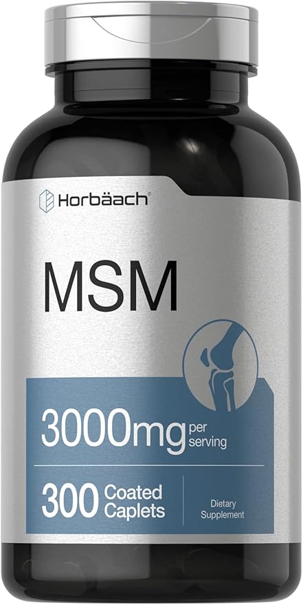 Horbäach MSM Supplement | 3000mg | 300 Coated Caplets | Methylsulfonylmethane with Calcium | Vegetarian Non-GMO Gluten Free