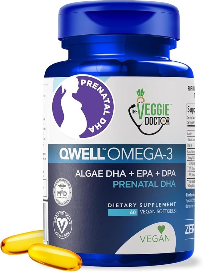 Vegan Prenatal Vitamins with DHA (120 Count 2 Month Supply) Omega-3 - Qwell Better Than Fish Oil Brain Function - 820 Mg Algae DHA &amp EPA Vegan Prenatal Vitamins with Vitamin E Carrageenan-Free