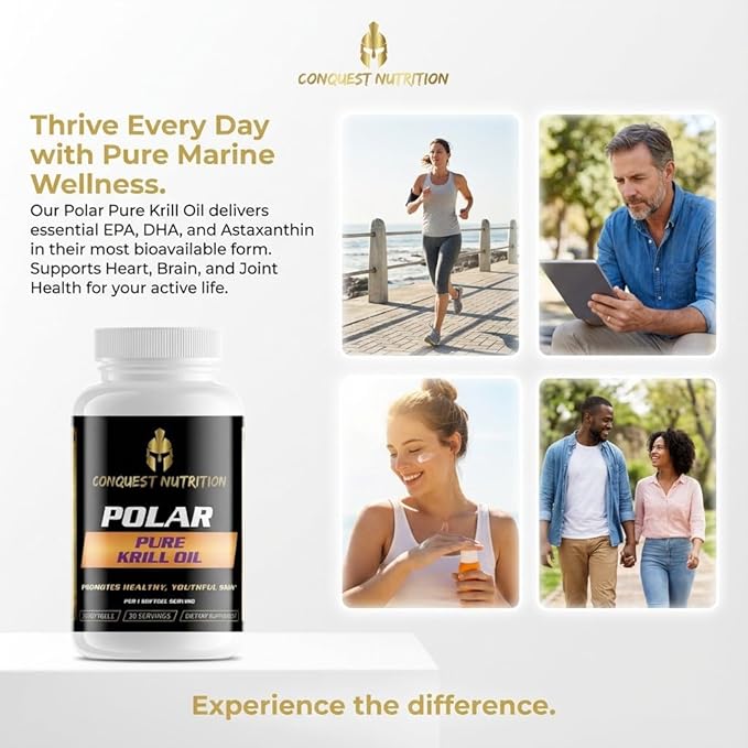 Polar Pure Krill Oil. Phospholipid-Bound Omega-3 DHA EPA Astaxanthin. Support for Heart Brain Eyes &amp Comfortable Movement. Health &amp Wellness Support. 30 Softgels