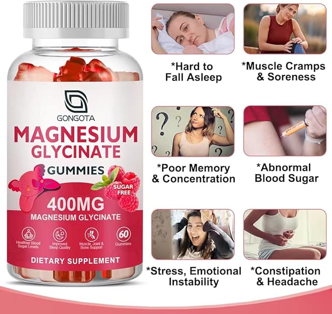Magnesium Glycinate Gummies 400 mg with 100 mg Composite magnesium - Chelated Magnesium Potassium Supplement with Vitamin D B6 Supports Calm Sleep Memory &amp Muscle CrampsSugar Free - 60 Gummies