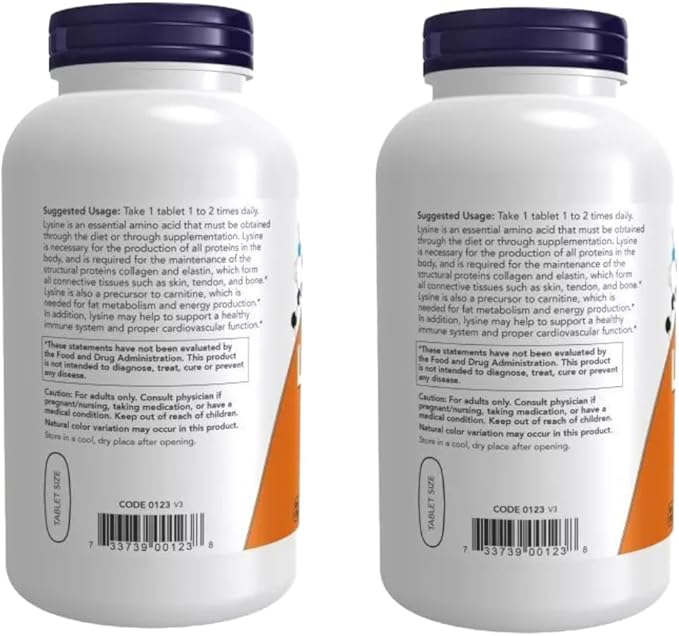 NOW Foods Supplements L-Lysine (L-Lysine Hydrochloride) 1000 mg | Double Strength Amino Acid | 250 Tablets - Pack of 2 with Pill Organizer