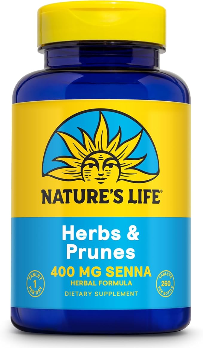 Nature's Life Herbs &amp Prunes - Herbal Supplements w/ 400mg Senna Leaves - Daily Wellness Support w/Prune Cascara Sagrada Organic Flax Seed Meal - Vegan Lab Verified 60-Day Guarantee 250 Servi