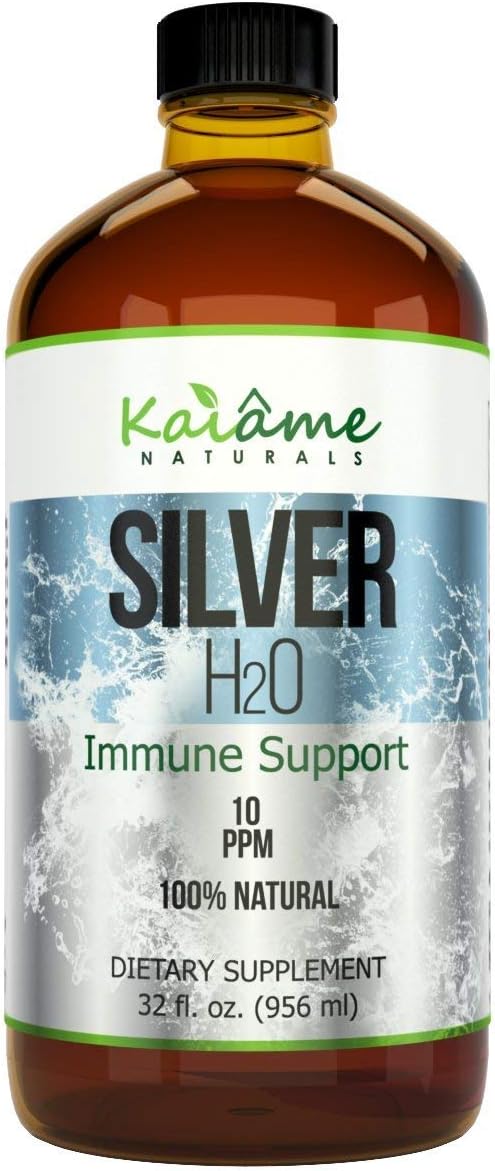 Kaiame Naturals Colloidal Silver Ionic Silver Solution 10 PPM Large 32 oz Glass Bottle Natural Immune Support Supplement Safe for Adults Children and Pets