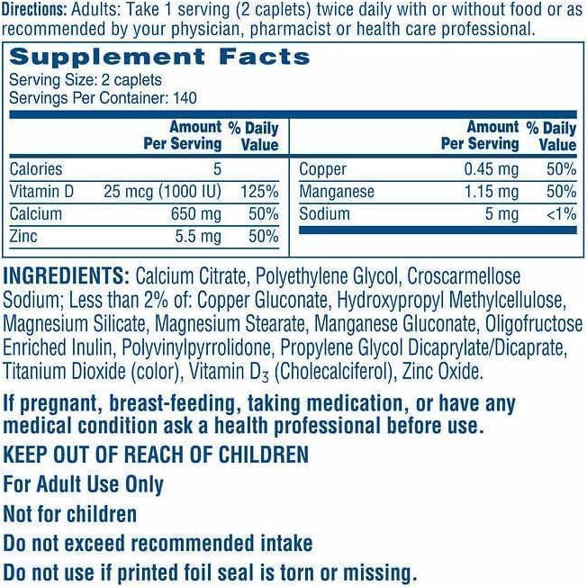 Citracals Maximum Plus Calcium Citrate + D3 280 Caplets Calcium Citrate 650 mg+and Vitamin D 25 mcg+Zinc 5.5 mg