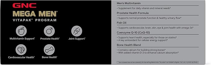 GNC Mega Men 50+ Vitapak 5-in-1 Multivitamin Pack Energy Production Men's Health 30 Servings