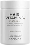 Codeage Hair Vitamins Platinum - Lustriva Hair Growth Support Spermidine AstraGin Biotin Keratin Collagen Enzymes Omega-3 Multivitamins Probiotics – Healthy Hair Supplement - 90 Capsules