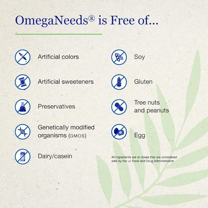 OmegaNeeds Omega-3 Fish Oil Supplement – 1000mg EPA &amp DHA Per Serving – Supports Brain Eye and Heart Health – Burpless Ultra-Pure Easy-to-Swallow Softgels – 60 Capsules
