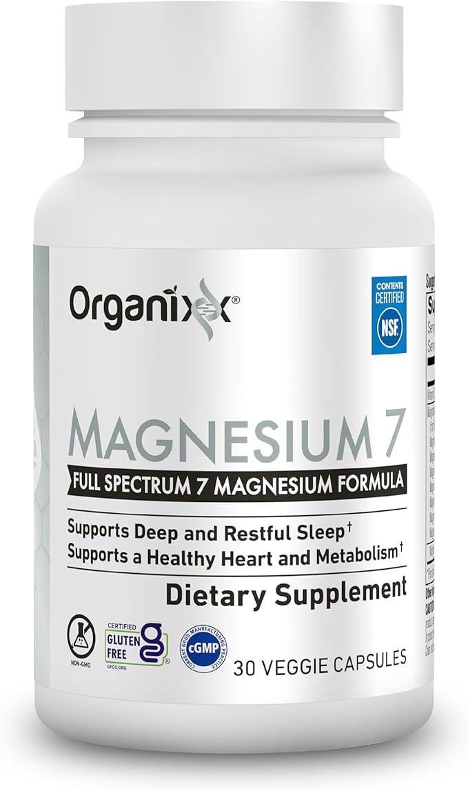 Organixx Magnesium Supplement Natural Magnesium Capsules for Sleep Support Muscle Recovery with Vitamin B6 and Manganese Citrate and Glycinate High Absorption Vegan Non GMO (30 Count)
