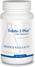 Biotics Research Folate 5 Plus High Potency Folate with B12 Methyl Support 5 Milligram Natural and Whole Food Form of Folate 18mcg B12 Pregnancy Nutrition Energy Support Healthy Skin 120 tabs